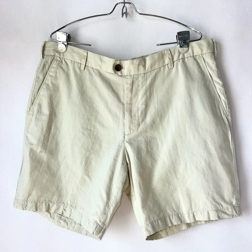Charles Tyrwhitt Linen Blend Shorts Men 38 Beige‎ Mid Rise Casual Activewear